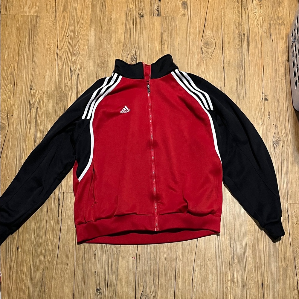 Adidas Black and Red Zip-Up Jacket